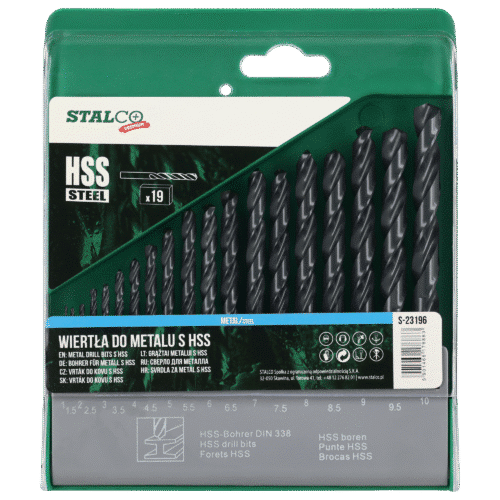 Sæt HSS metalbor 1–10 mm, 19 dele STALCO