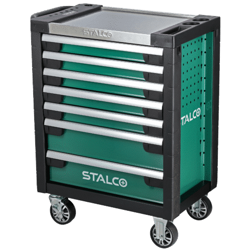værkstedsvogn med 7 skuffer, rustfri topplade og 169 dele udstyr – STALCO