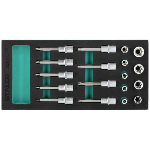 TORX-bit­sæt S2 T20–T60 + TORX-toppe CrV E10–E24, EVA-indsats, 18 dele – STALCO