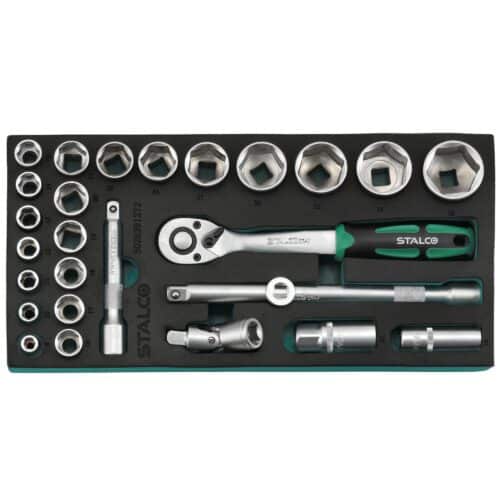 Topnøglesæt 1/2” 8–36 mm, 27 dele, 72T, CrV, EVA-indsats – STALCO
