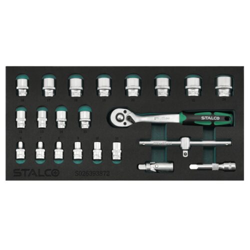 Topnøglesæt 3/8” 6–24 mm, 22 dele, 72T, CrV, EVA-indsats – STALCO