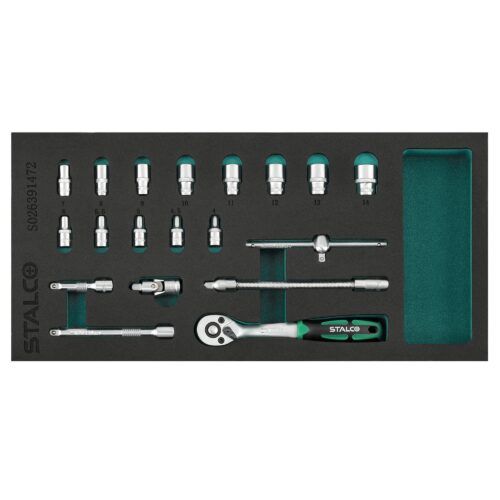 Topnøglesæt 1/4” 4–14 mm, 19 dele, 72T, CrV, EVA-indsats – STALCO