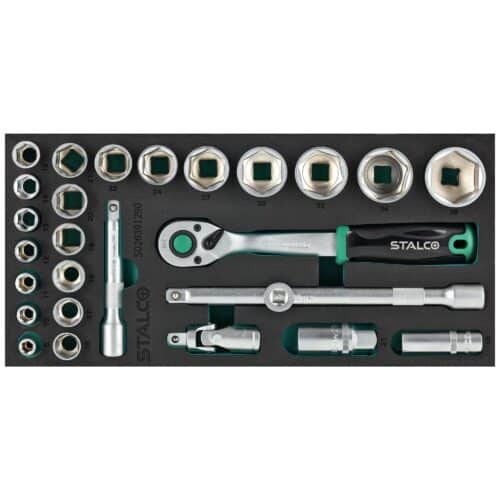 Topnøglesæt 1/2” 8–36 mm, 27 dele, 90T, CrV, EVA-indsats – STALCO