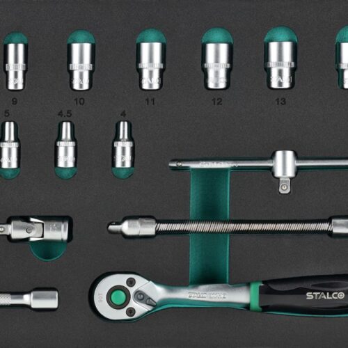 Topnøglesæt 1/4” 4–14 mm, 19 dele, 90T CrV, EVA-indlæg – STALCO
