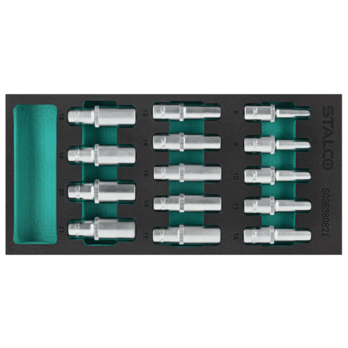 Sæt med dybe toppe 1/2”, 8–21 mm, CrV, 14 dele – STALCO