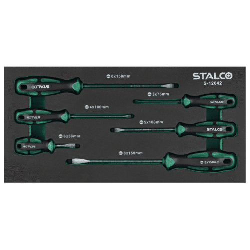 Fladskruetrækkersæt 6 dele, CrV, EVA-indsats – STALCO