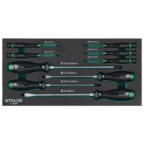 Sæt med slagfaste og præcisions­skruetrækkere, 9 dele, S2, EVA-indsats – STALCO