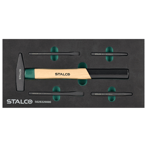 Værktøjssæt – hammer, kørner, dorne og mejsler, 5 dele, EVA-indsats – STALCO