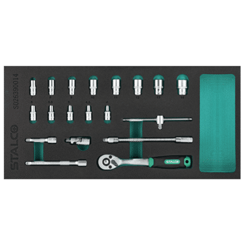 Topnøglesæt 1/4”, 4–14 mm, 19 dele, CrV, EVA-indsats – STALCO