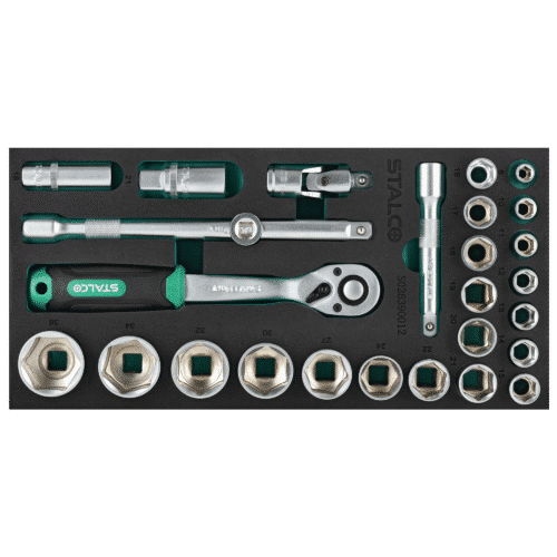 Topnøglesæt 1/2”, 8–36 mm, 27 dele, CrV, EVA-indsats – STALCO